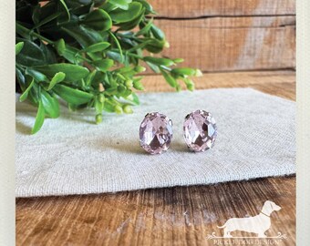 Rose Morganite Post Earrings: Vintage-Style Bridal Jewelry, Pink Sapphire, Sparkly Rhinestone Nickel Free Studs