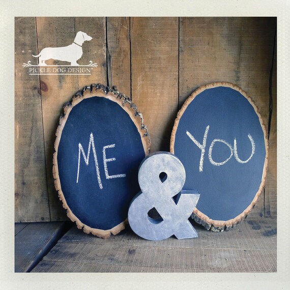 LAST CHANCE! Rustic Ring. Tree Slice Wood Chalkboard