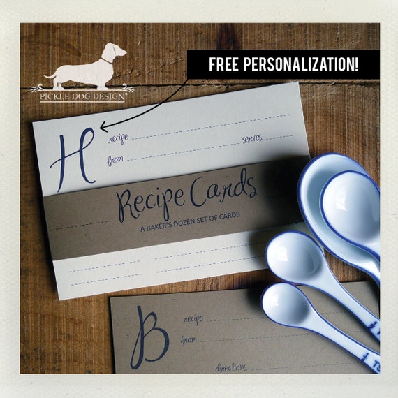 Initial. Free Personalization. A Baker's Dozen (Qty 13) Set of Recipe Cards