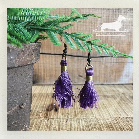 Purple Tassel. Dangle Earrings