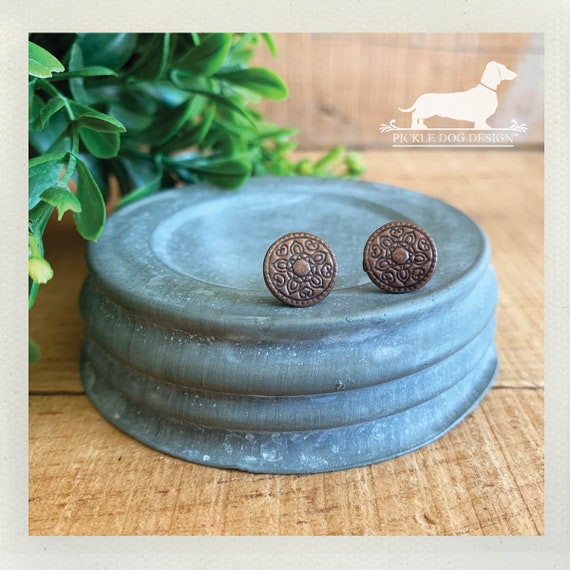 Copper Mandala. Post Earrings