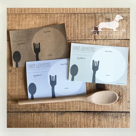 Spoon and Fork. A Baker's Dozen (Qty 13) Set of 4x6 Recipe Cards