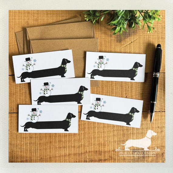 Winter Dachshund. Set of 5 Mini Flat Cards