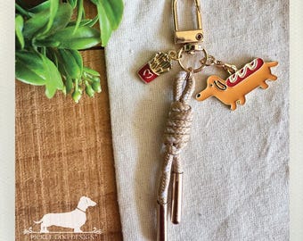 Hot Dog and Fries Bag Charm: Dachshund Keychain, Dog Key Ring, Doxie Lover Gift