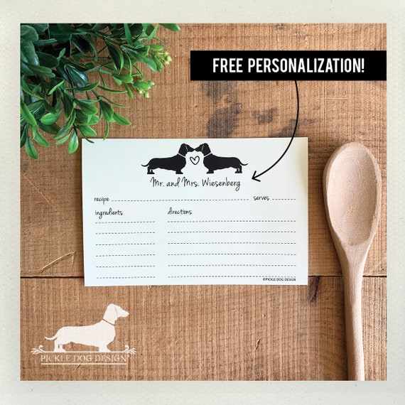 Doxie Love. Free Personalization. A Baker's Dozen (Qty 13) Set of Recipe Cards