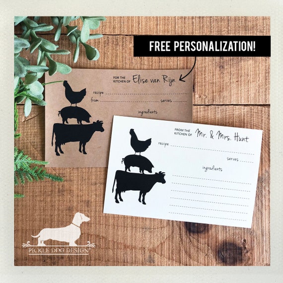 On the Farm. Free Personalization. A Baker's Dozen (Qty 13) Set of Recipe Cards