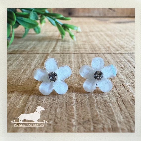 White Flower. Post Earrings