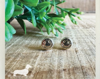 Tiny Gold Smiley Face Post Earrings: Happy Emoji Jewelry, Nickel Free Studs