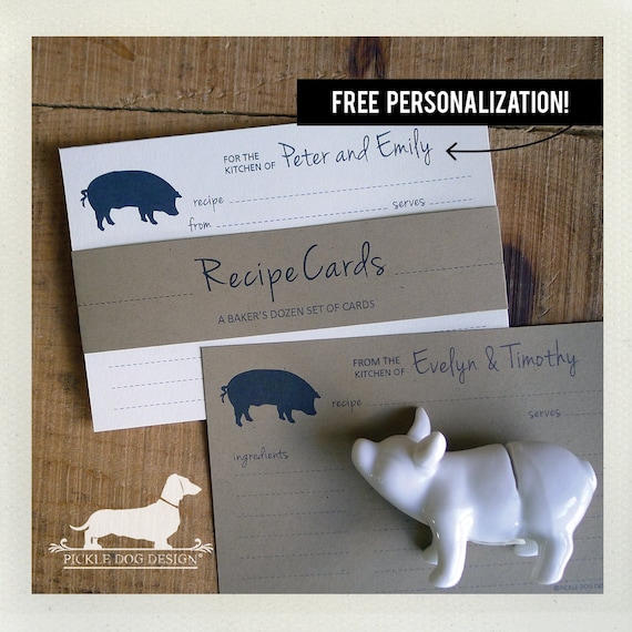 Pig. Free Personalization. A Baker's Dozen (Qty 13) Set of Recipe Cards