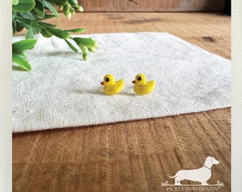 Yellow Duck Post Earrings: Acrylic, Tiny Rubber Duckies, Nickel Free Posts