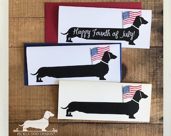 USA Doxie. Note Card -- (Personalized, Flag, Fourth of July, Memorial Day, Labor Day, Dog, Dachshund, Vintage-Style, Wiener Dog, Weiner Dog)