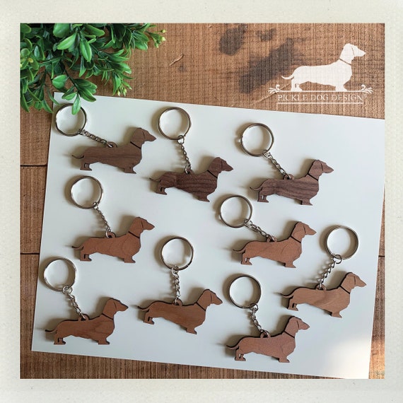 LAST CHANCE! Imperfect Doxie. Keychain -- (Dachshund, Wood, Key Ring, Vintage-Style, Sausage Dog, Wiener Dog, Birthday Gift Under 5 Dollars)