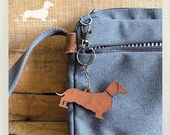 Dachshund Leather Keychain: Wiener Dog Key Ring, Bag Charm, Doxie Lover Gift, Genuine Leather