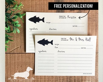 Fish. Free Personalization. A Baker's Dozen (Qty 13) Set of Recipe Cards -- (3x5, 4x6, Ocean, Wedding Gift, Seafood, Bridal Shower Favor)