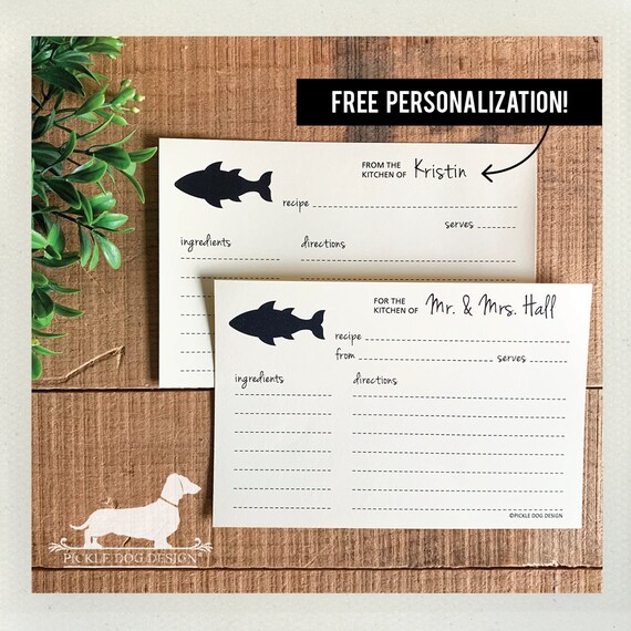 Fish. Free Personalization. A Baker's Dozen (Qty 13) Set of Recipe Cards