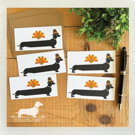 Thanksgiving Doxie. Set of 5 Mini Flat Cards