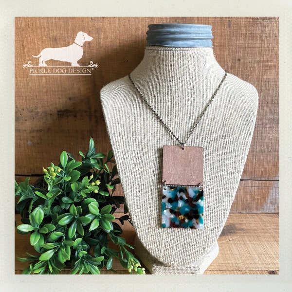 Teal Turtoise. Necklace -- (Vintage-Style, Simple, Bohemian Chic, Blue, Turquoise, Brown, Wood, Statement Necklace, Gift For Her Under 10)