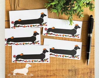 Autumn Dachshund Set of 5 Mini Cards: Fall Doxie and Leaves Cards, Gift Tags