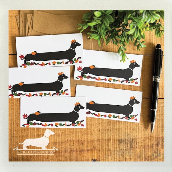 Autumn Dachshund. Set of 5 Mini Flat Cards