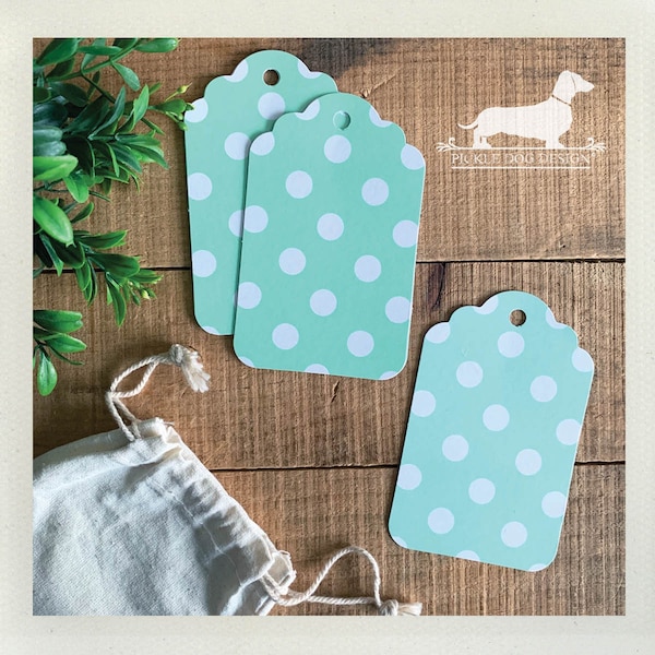 DISCOUNT DEAL! Mint Polka Dot. Gift Tags (Set of 9) -- (Green, Birthday Gift Wrap, Favor Tags, Simple, Bridal Shower, Baby Shower, Blue)