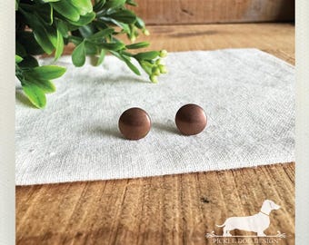 Coppered Post Earrings: Bronzed Brown Hematite, Small, Simple, Minimalist Circle Studs, Nickel Free Posts