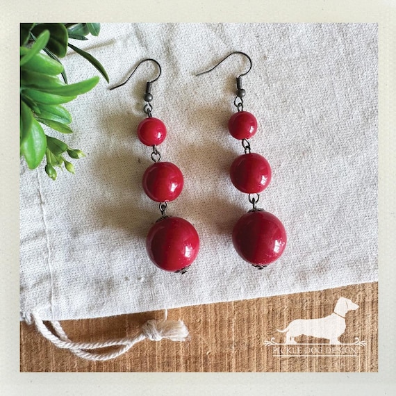 Red Ball. Dangle Earrings