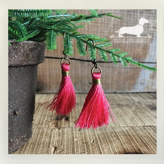 Pink Tassel. Dangle Earrings