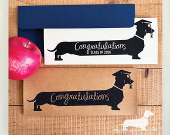 Personalized Dachshund Graduation Note Card: Vintage-Style, Class of 2026 Congratulations Card, Doxie Grad Greeting