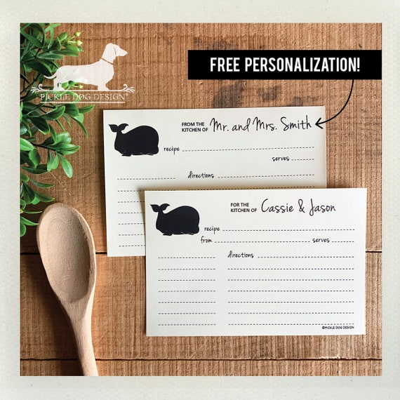 Whale. Free Personalization. A Baker's Dozen (Qty 13) Set of Recipe Cards