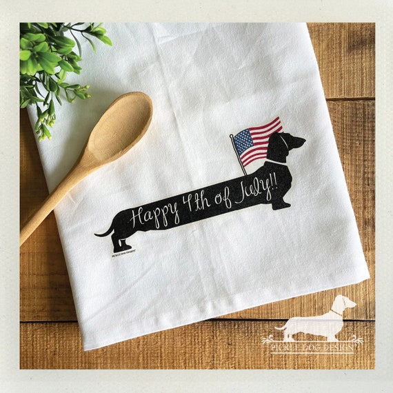 DISCOUNT DEAL! July Fourth Doxie. Decorative Tea Towel
