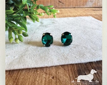 Emerald Post Earrings: Vintage-Style Bridal Jewelry, Green Gem, Sparkly Rhinestone Nickel Free Studs