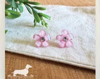 Blush Pink Flower Post Earrings: Acrylic Floral Nickel Free Studs, Bridesmaid Jewelry