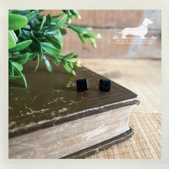 Black Square. Post Earrings