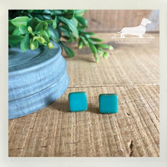 Seafoam Squares. Post Earrings