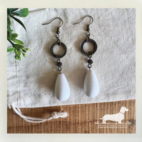 White Drop. Dangle Earrings