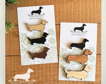 DISCOUNTED! Doxie Grab Bag Magnet Set: Wood Lasercut, 3D Printed, Dachshund Lover Gift