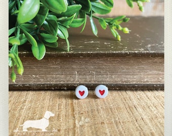 Heart to Heart. Post Earrings -- (Small Heart Studs, Simple, Cute, Romantic, Love, Vintage Style, Heart Emoji, Tiny, Valentine Jewelry)