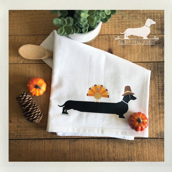 Thanksgiving Doxie. Decorative Tea Towel