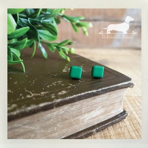 Emerald Green Square Post Earrings: Tiny Geometric Acrylic Nickel Free Studs