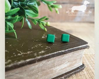 Emerald Green Square Post Earrings: Tiny Geometric Acrylic Nickel Free Studs