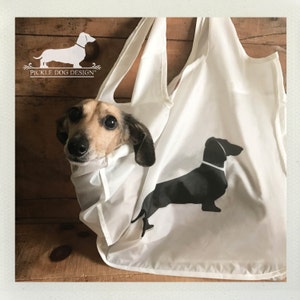 Doxie. Tote Bag -- (Reusable Bag, Shopping Bag, Dog Bag, Long Hair Dachshund, Vintage-Style, Wiener Dog, Eco Chic, Birthday Gift For Her)