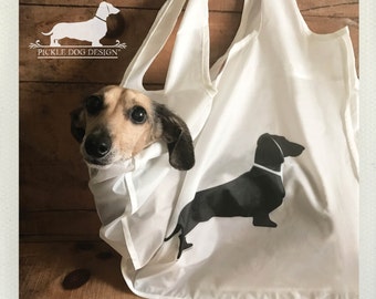 Doxie. Tote Bag -- (Reusable Bag, Shopping Bag, Dog Bag, Long Hair Dachshund, Vintage-Style, Wiener Dog, Eco Chic, Birthday Gift For Her)