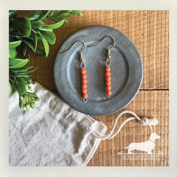 Orange Beaded. Dangle Earrings
