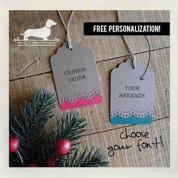 Natural Holiday Lace. Personalized Gift Tags (Set of 12)