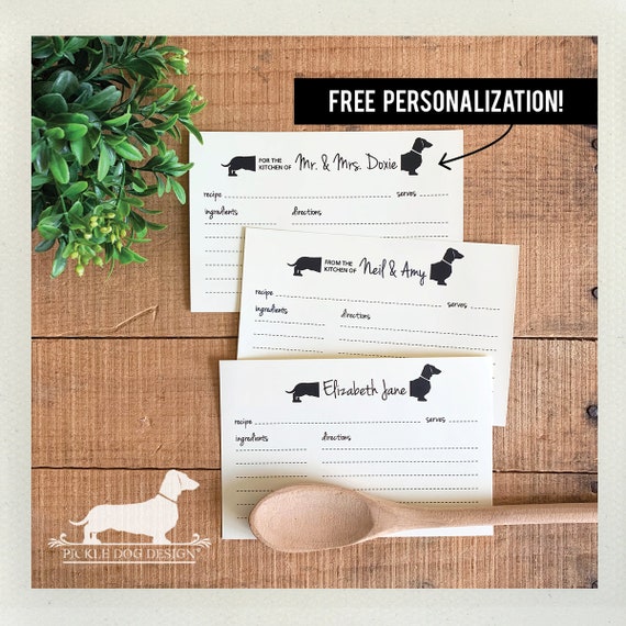 Mr. and Mrs. Doxie. Free Personalization. A Baker's Dozen (Qty 13) Set of 4x6 Recipe Cards