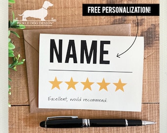 Personalized Five Star Review Note Card: Funny Rating Card, Recommendation