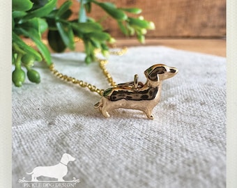 Golden Dachshund Necklace: Mini Gold Sausage Dog Pendant, Doxie Lover Gift, Nickel Free