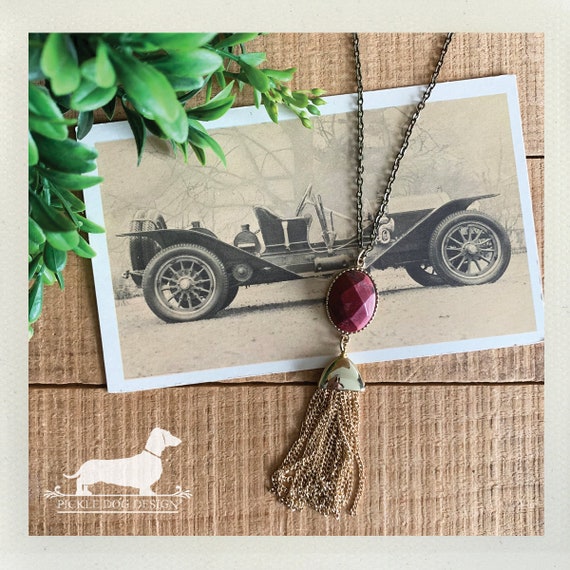 Rose Red Fringe. Necklace