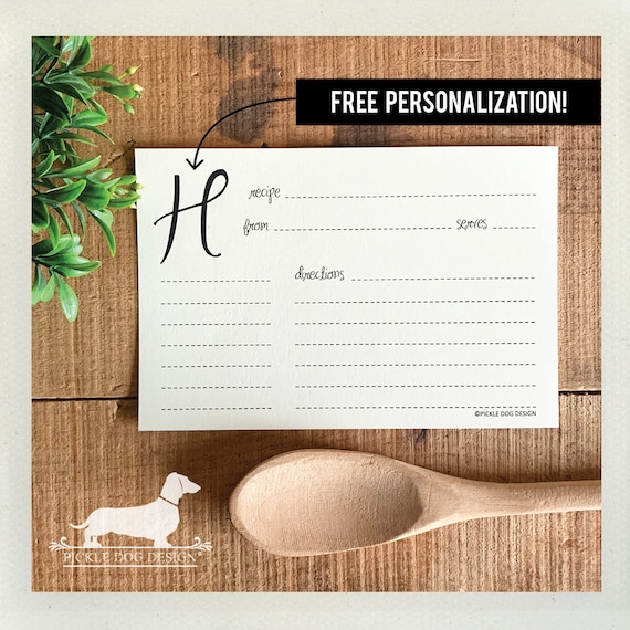 Initial. Free Personalization. A Baker's Dozen (Qty 13) Set of Recipe Cards