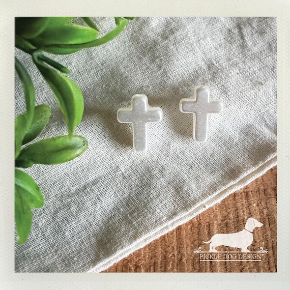 Pearl Cross. Post Earrings
